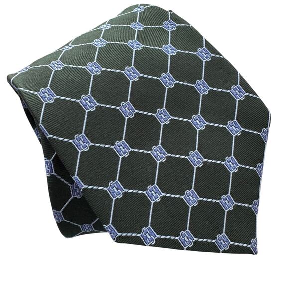 Brooks Brothers 346 100% silk twill geometric diamond link tie green blue 3.5” w - Picture 1 of 5